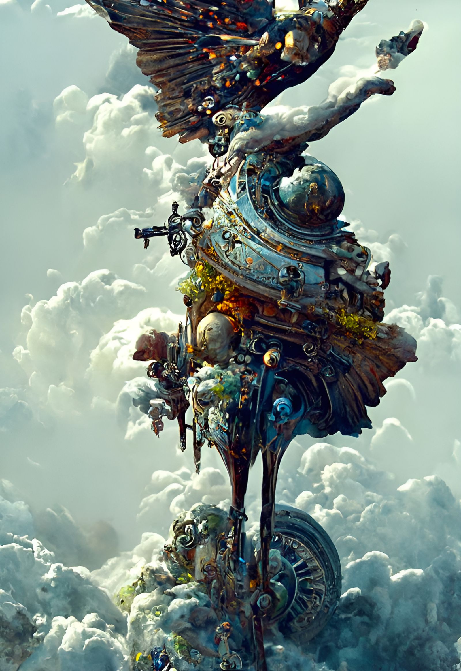 Mechanical Angel's Descent: Hyperrealistic Clockwork Art