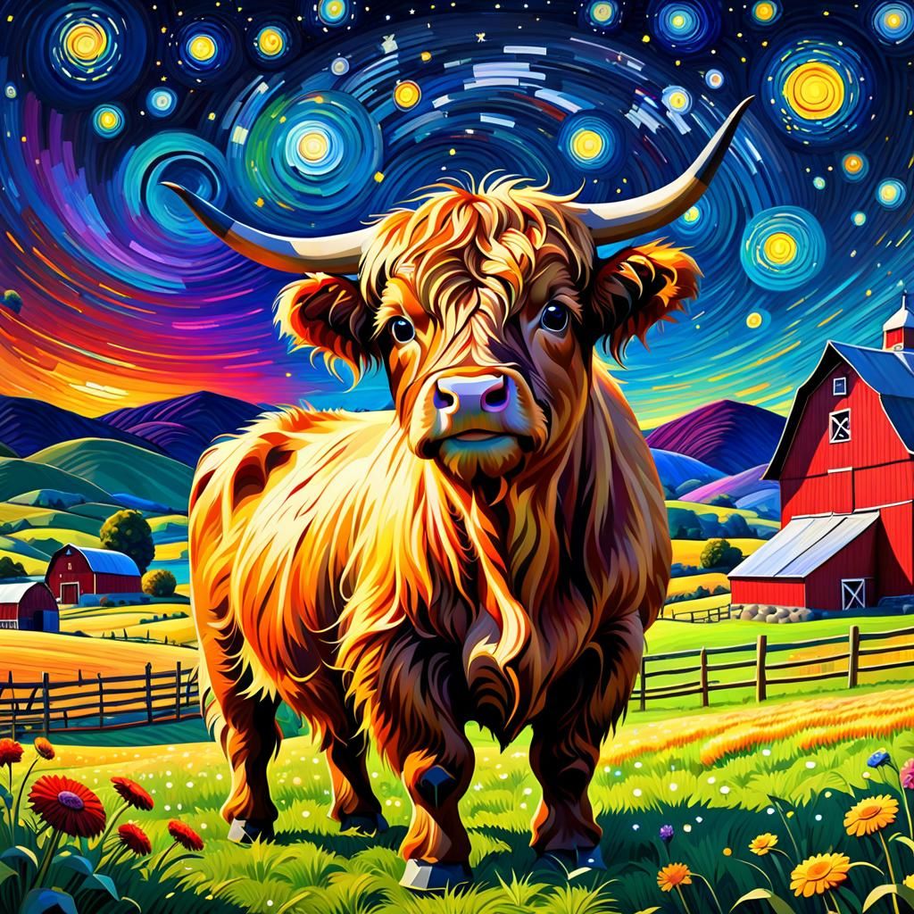 Highland Calf in Geometric Abstract Style