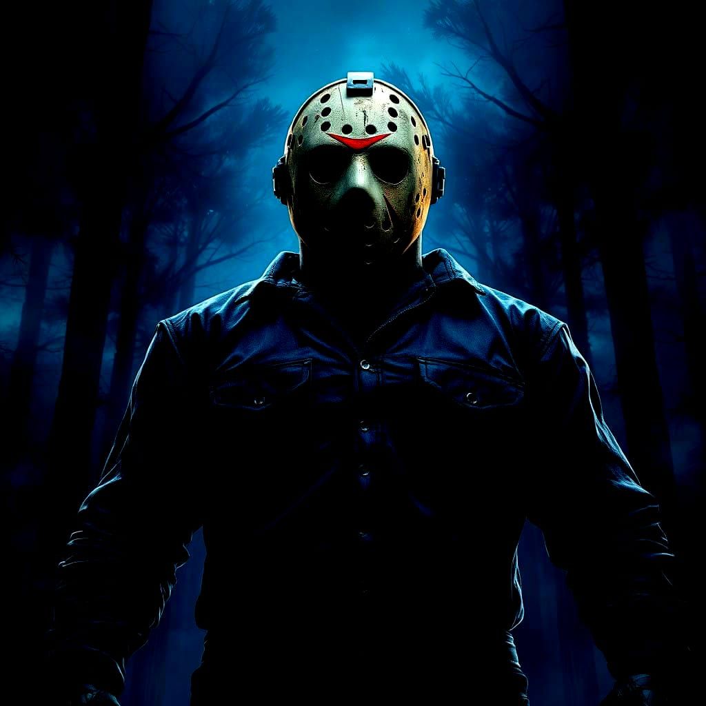 Realistic Jason Voorhees in Horror Movie Setting