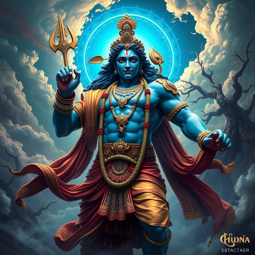 Divine Bodybuilder Lord Krishna in Traditional Indian Attire