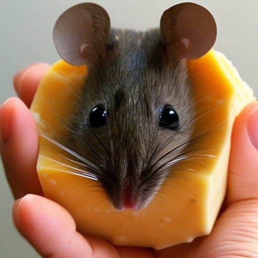 Cute Mouse Peeking From Swiss Cheese