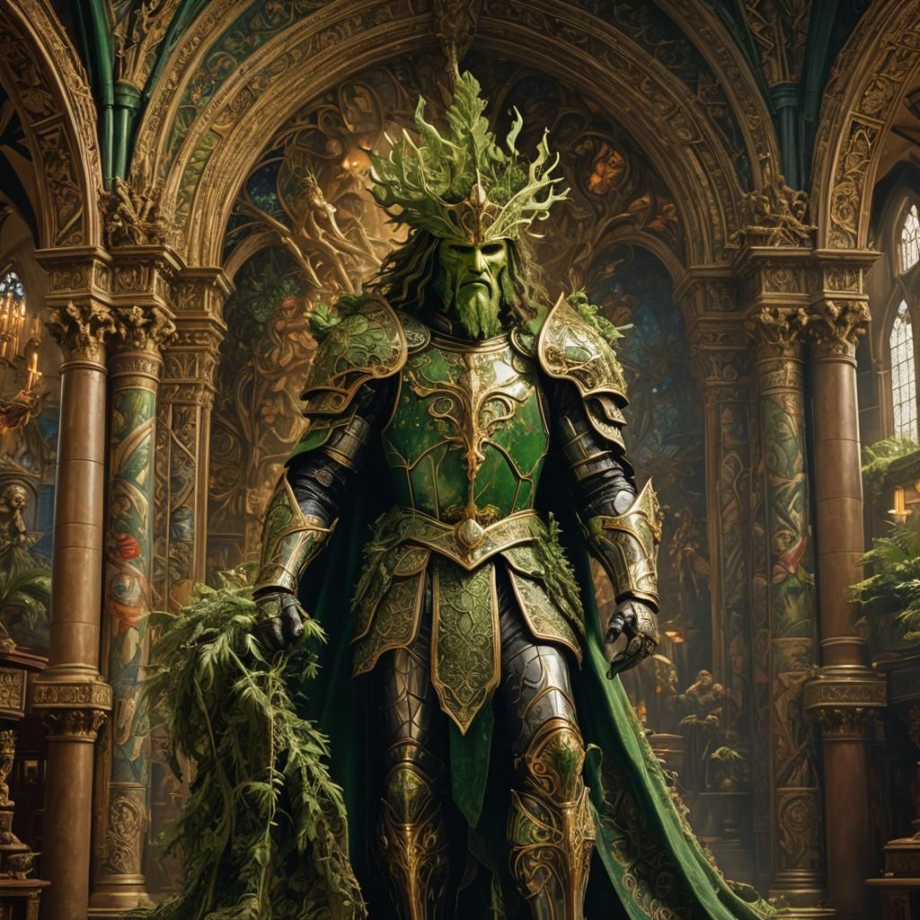 Green Man on Warhorse in Gothic Hall