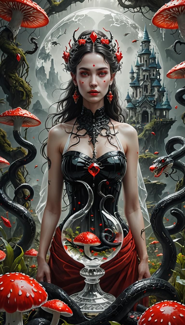 Crystal Goddess with Snakes and Mushrooms in 8K