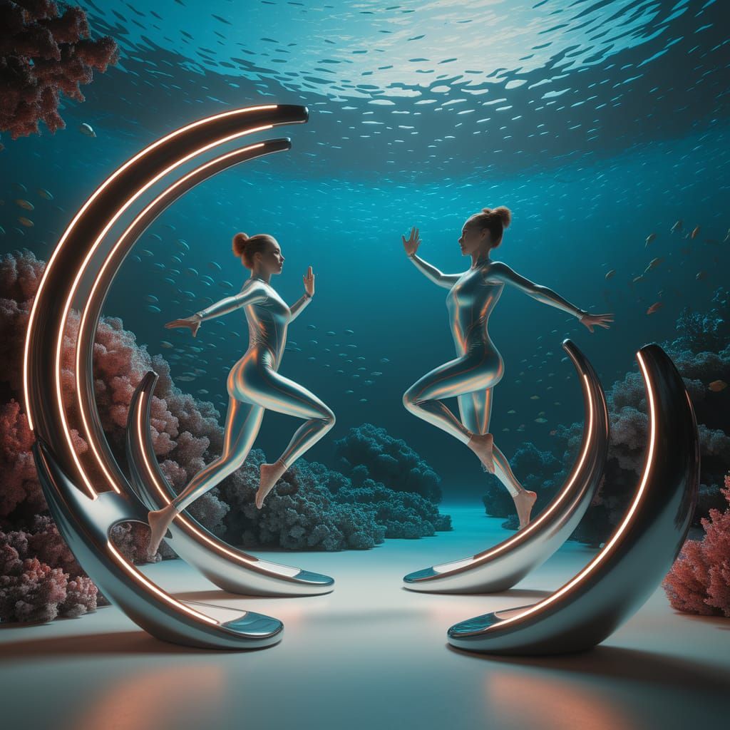 Futuristic Underwater Gym with Bioluminescent Lights