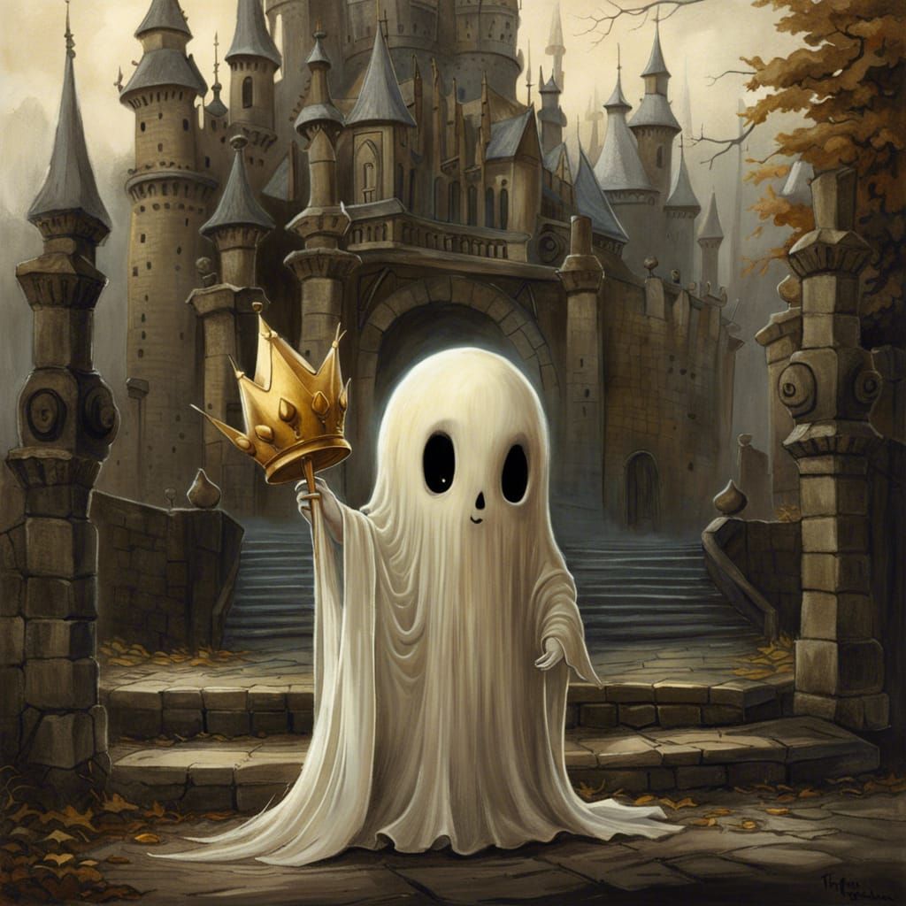 Cute Ghost King Outside Haunted Castle