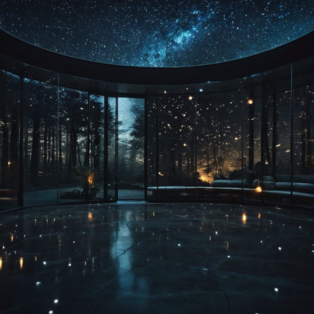 Starry Night in a Curved Glass Room