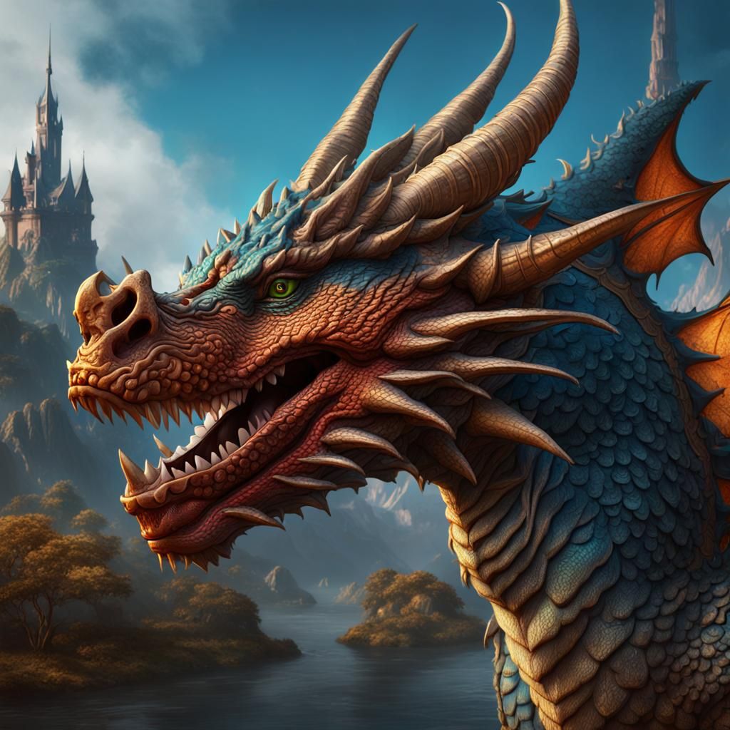 Muzzled Dragon: Detailed Fantasy Concept Art