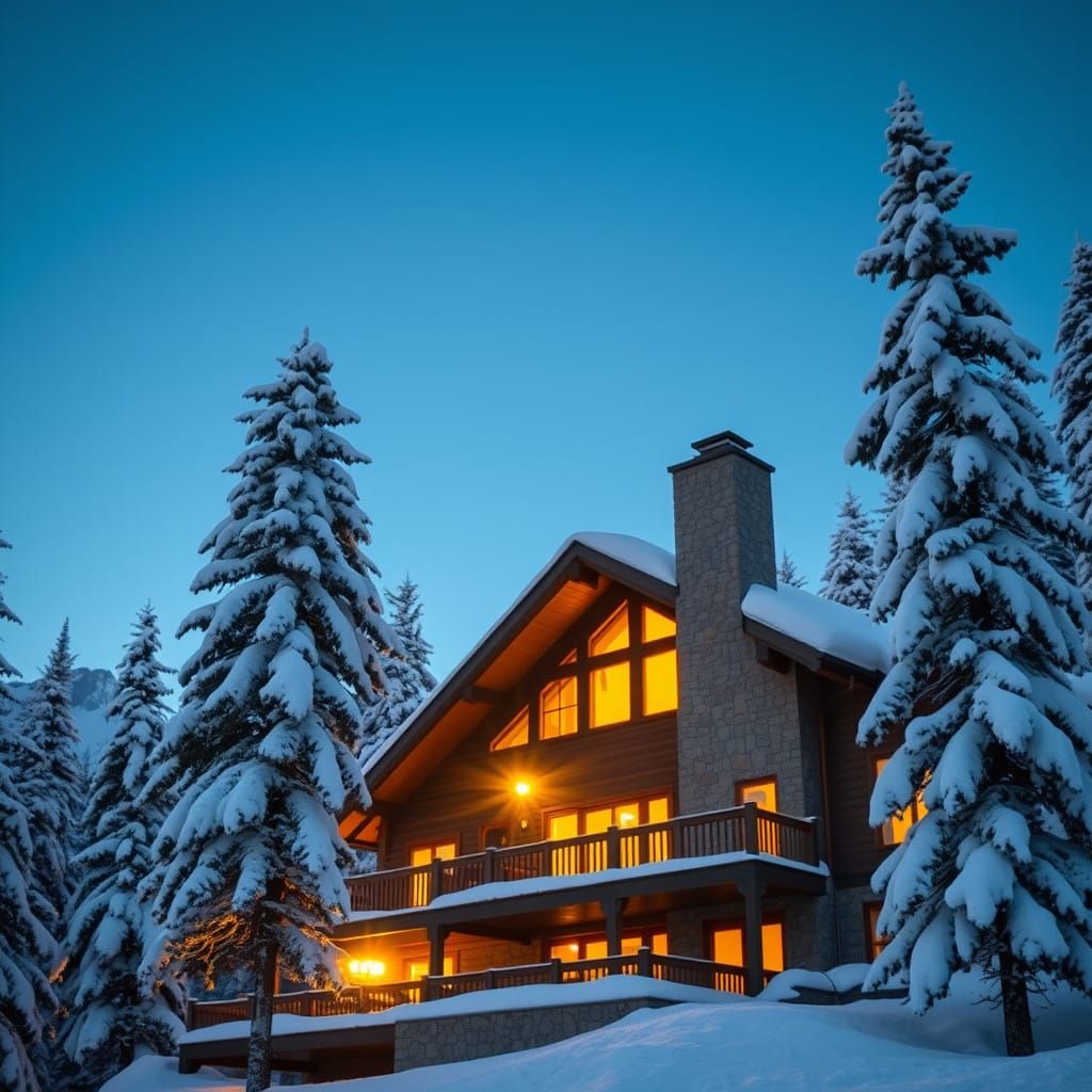 Surreal Winter Ski Lodge Scene in Cinematic Canon Style