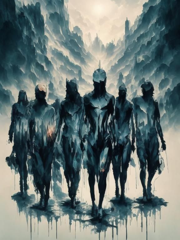 Surrealist Figures in Liminal Space with Glitch Effects