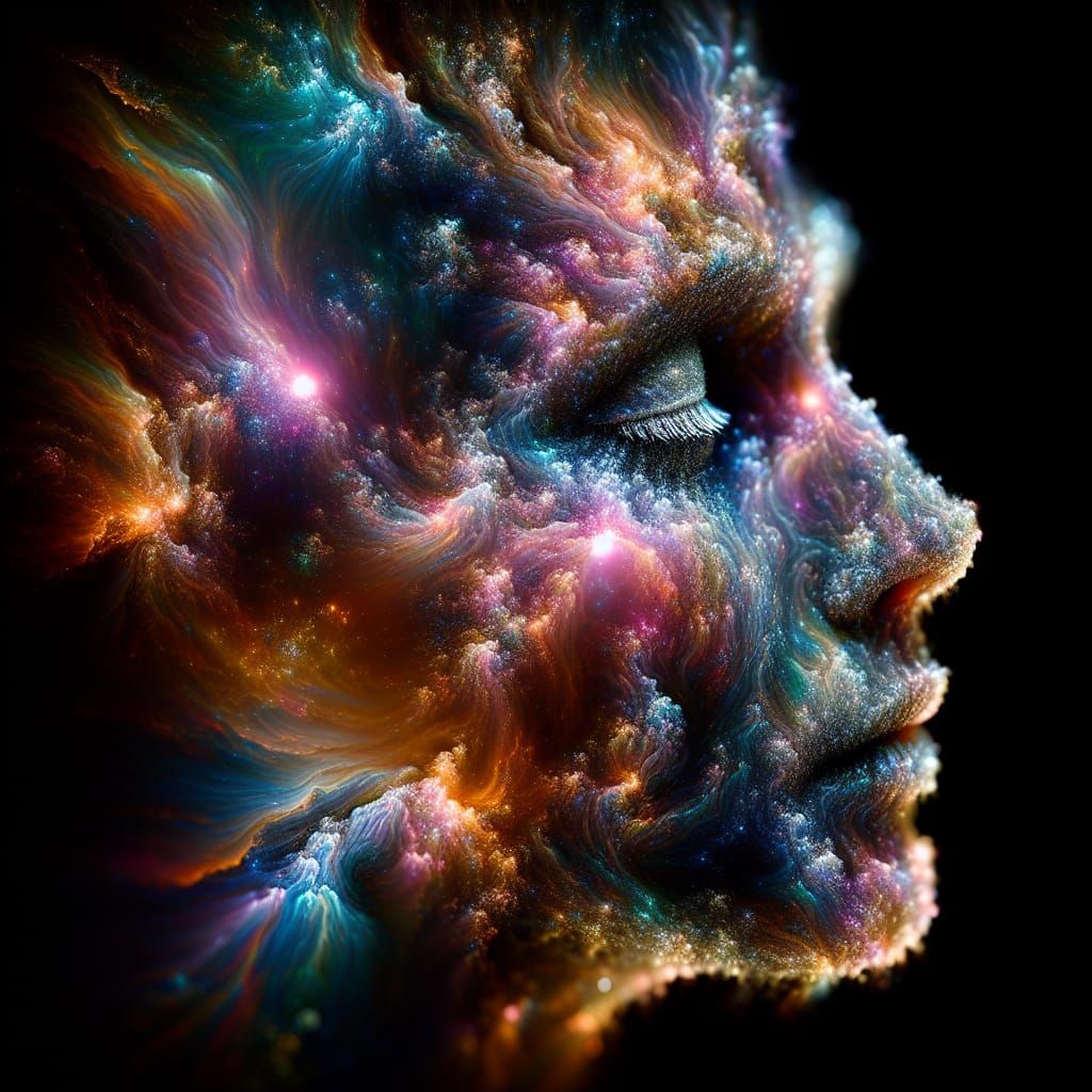 Nebula Face Portrait in Ethereal Iridescent Crystal