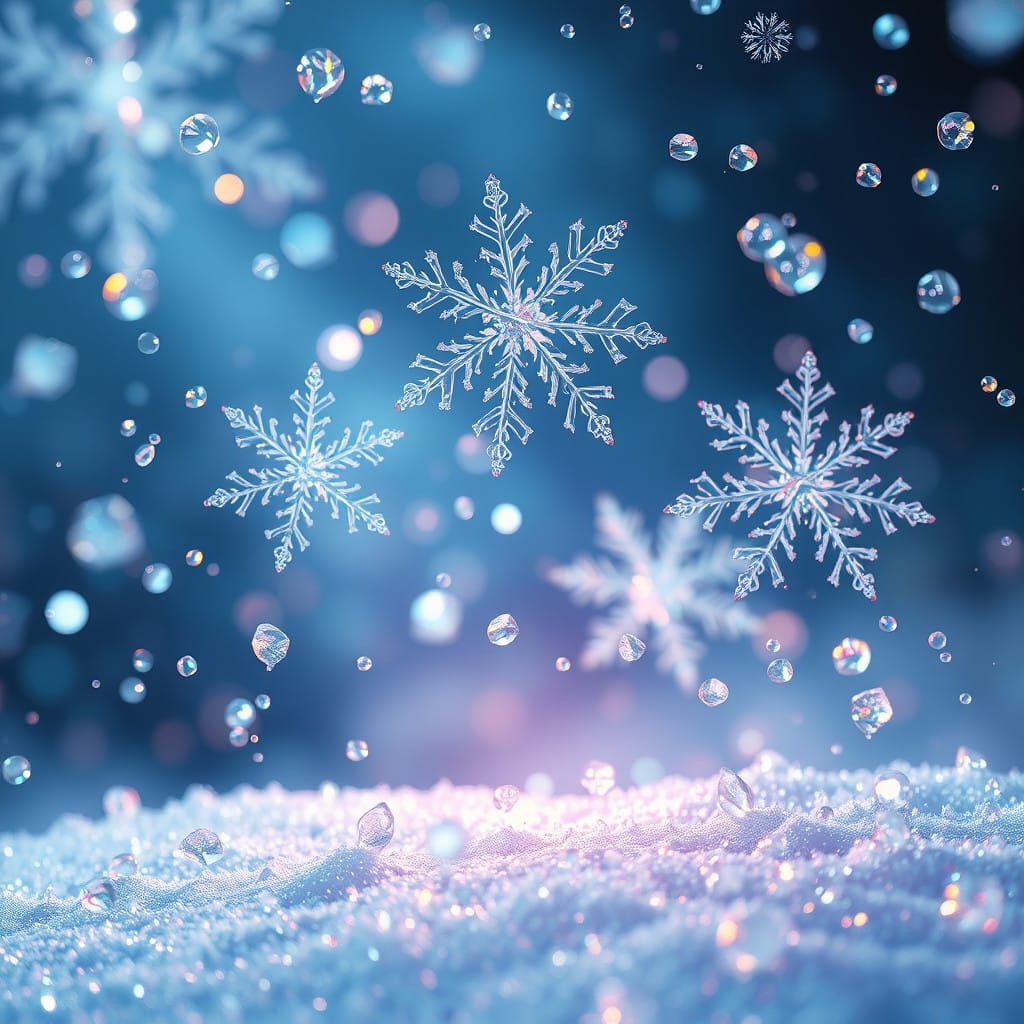 Whimsical Snowflakes Melt into Iridescent Droplets in Unreal...