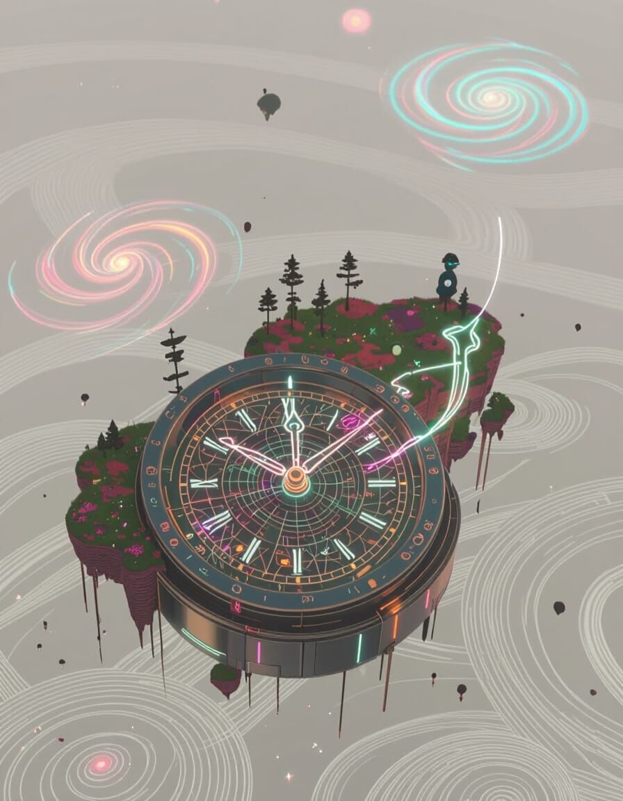 Whimsical Clock in Cosmic Dreamscape, Dreamlike Art