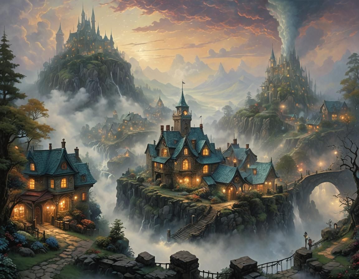 Dystopian Landscape with Ethereal Mist