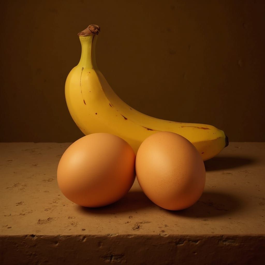 Hyperrealistic Still Life: Eggs and Banana