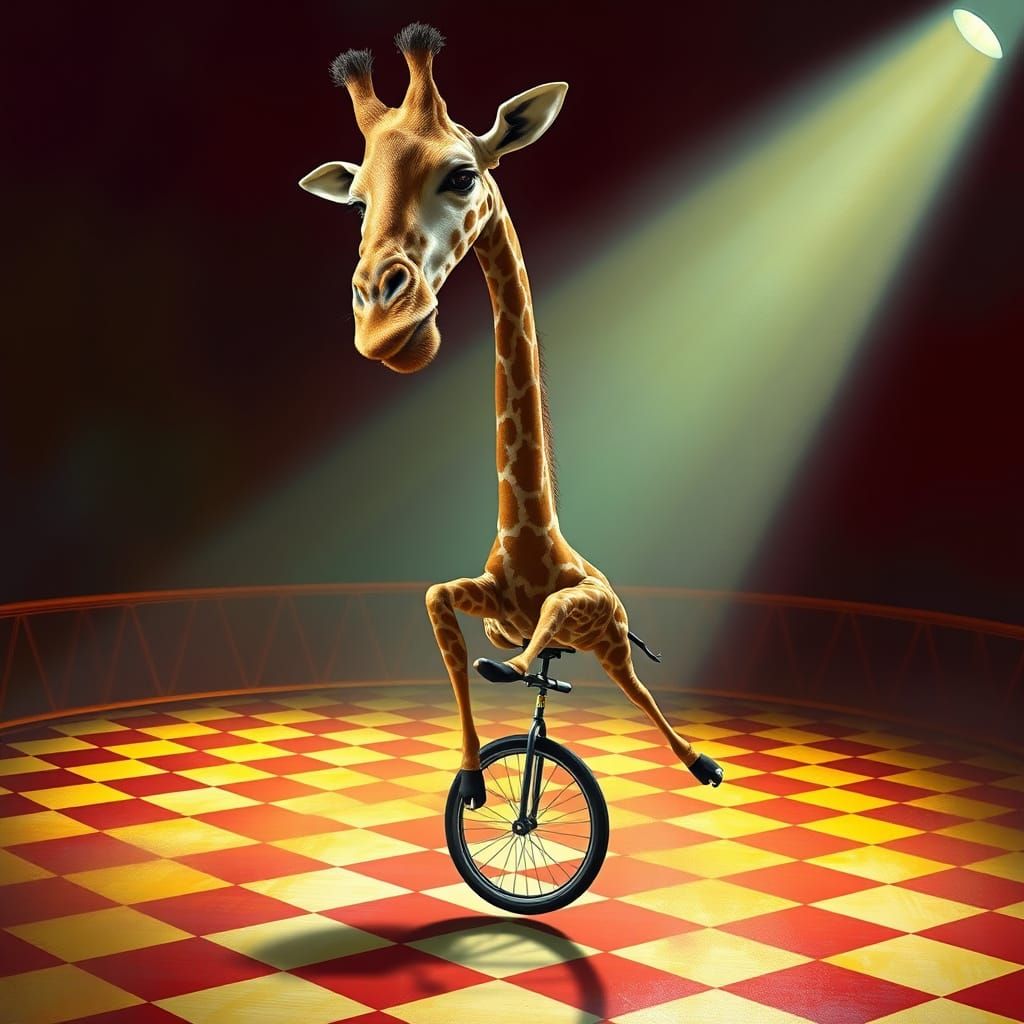 Surreal Giraffe On Unicycle Digital Painting