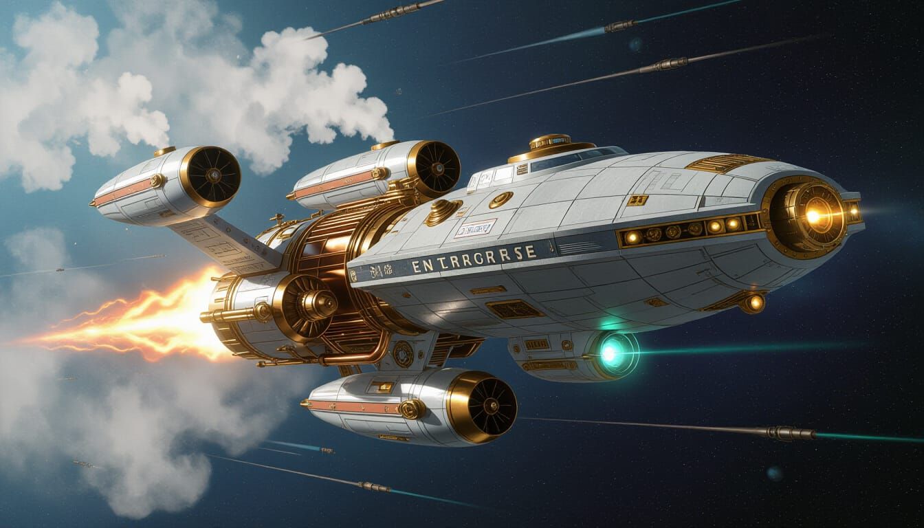 Steampunk Starship Enterprise Sails Through Space