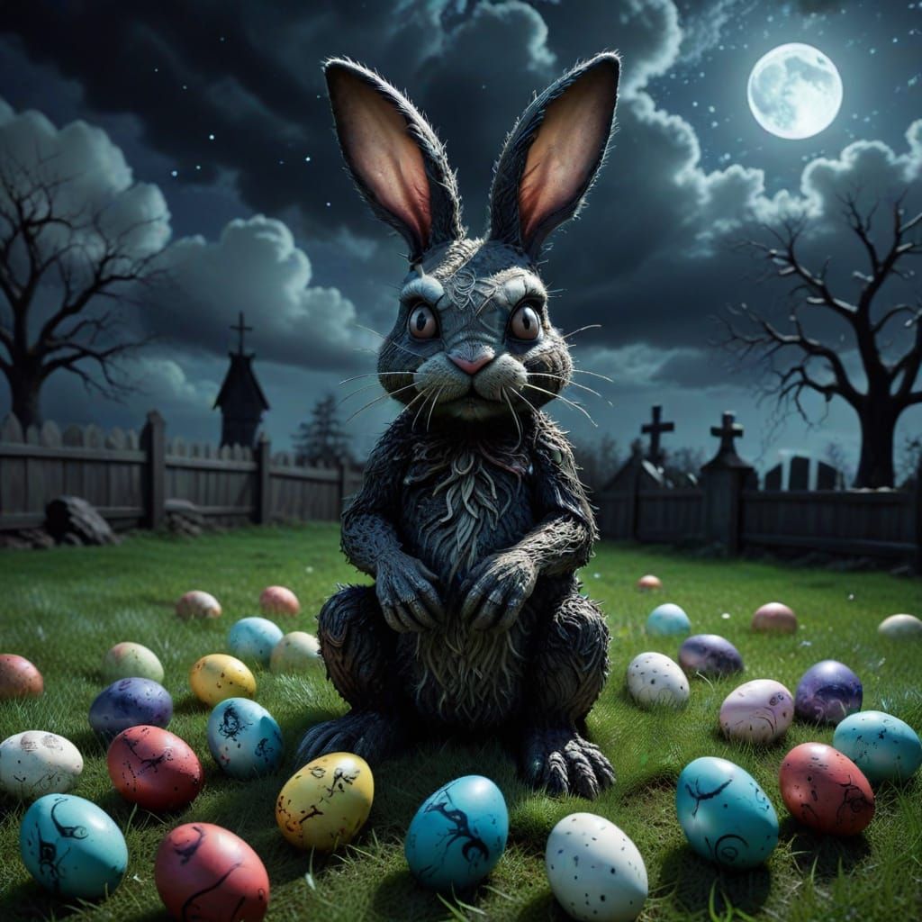 lovecraftian horror tim burton style evil bunny