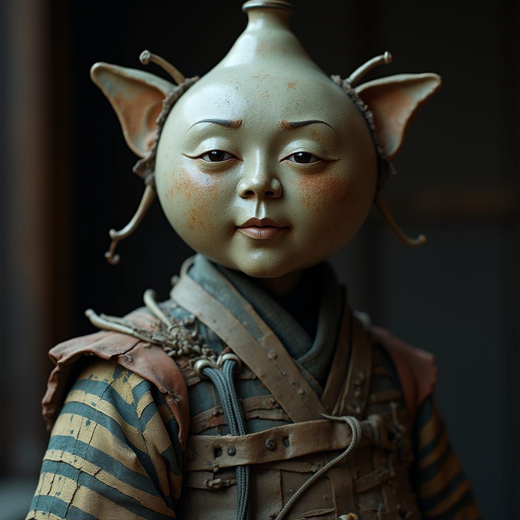 Samurai Tsukumogami Portrait in Vintage Style