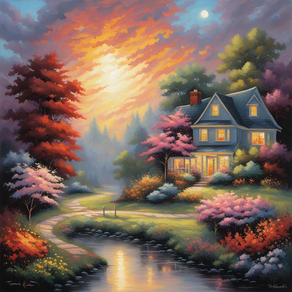 Lyrical Blooming Garden in Acrylic Style