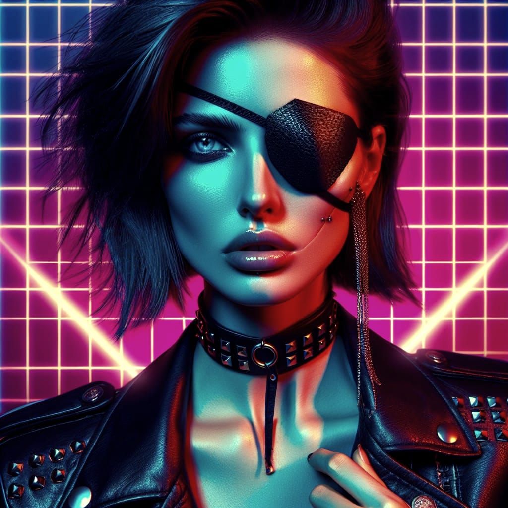Futuristic Vaporwave Portrait of a Punk Woman