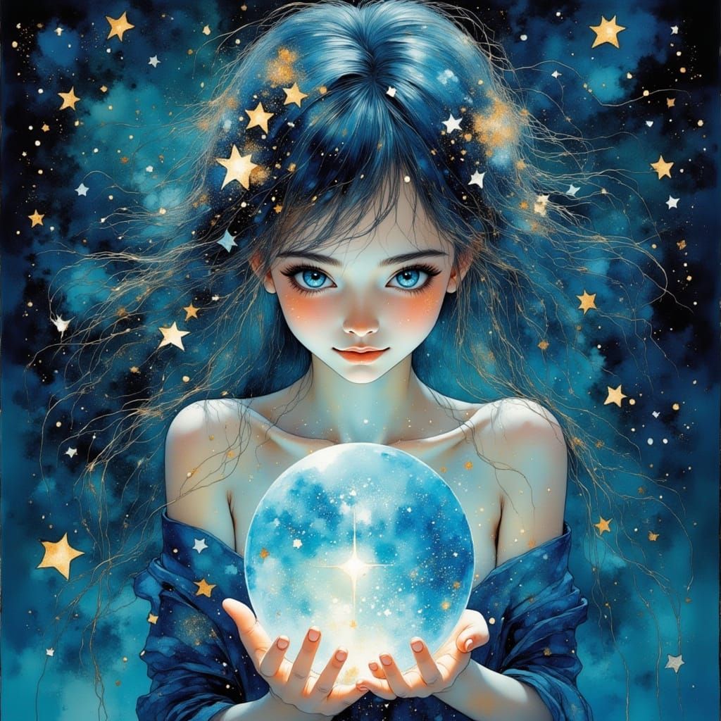 The glowing orb reflects her heart—soft, strong, and full of meaning