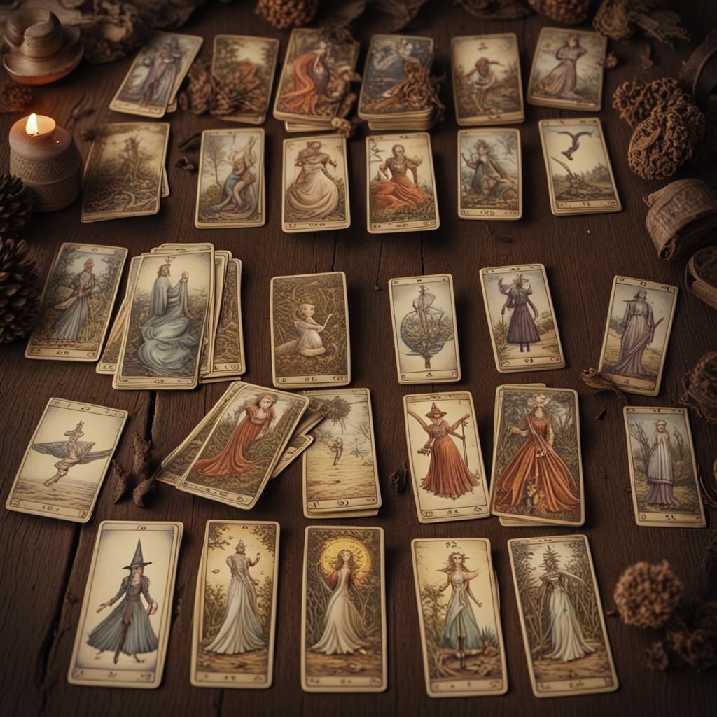Mystical Tarot Card Spread with Fantastical Witches