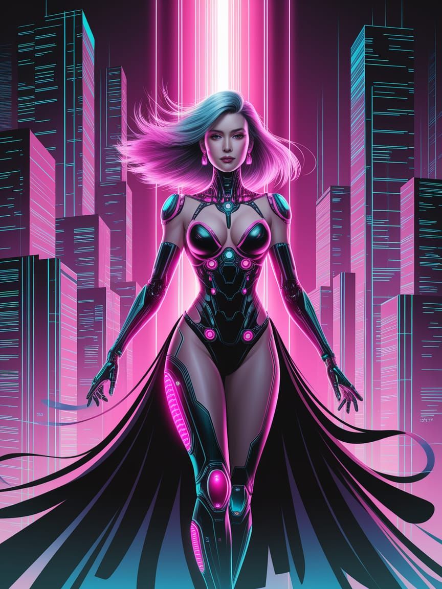Cyberpunk Goddess in Neon Cascade