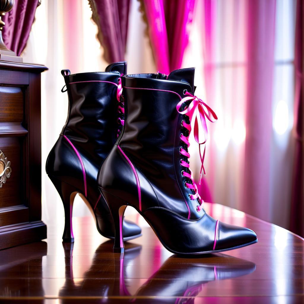 Victorian Lace-Up Boots with Pink Silk Laces