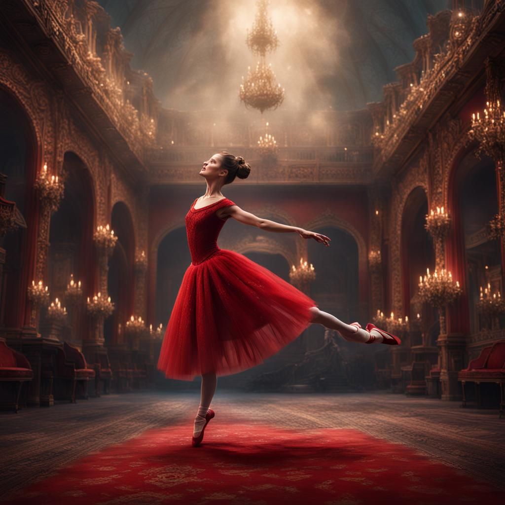 Dramatic Ballerina in Red Dress: Digital Matte Painting