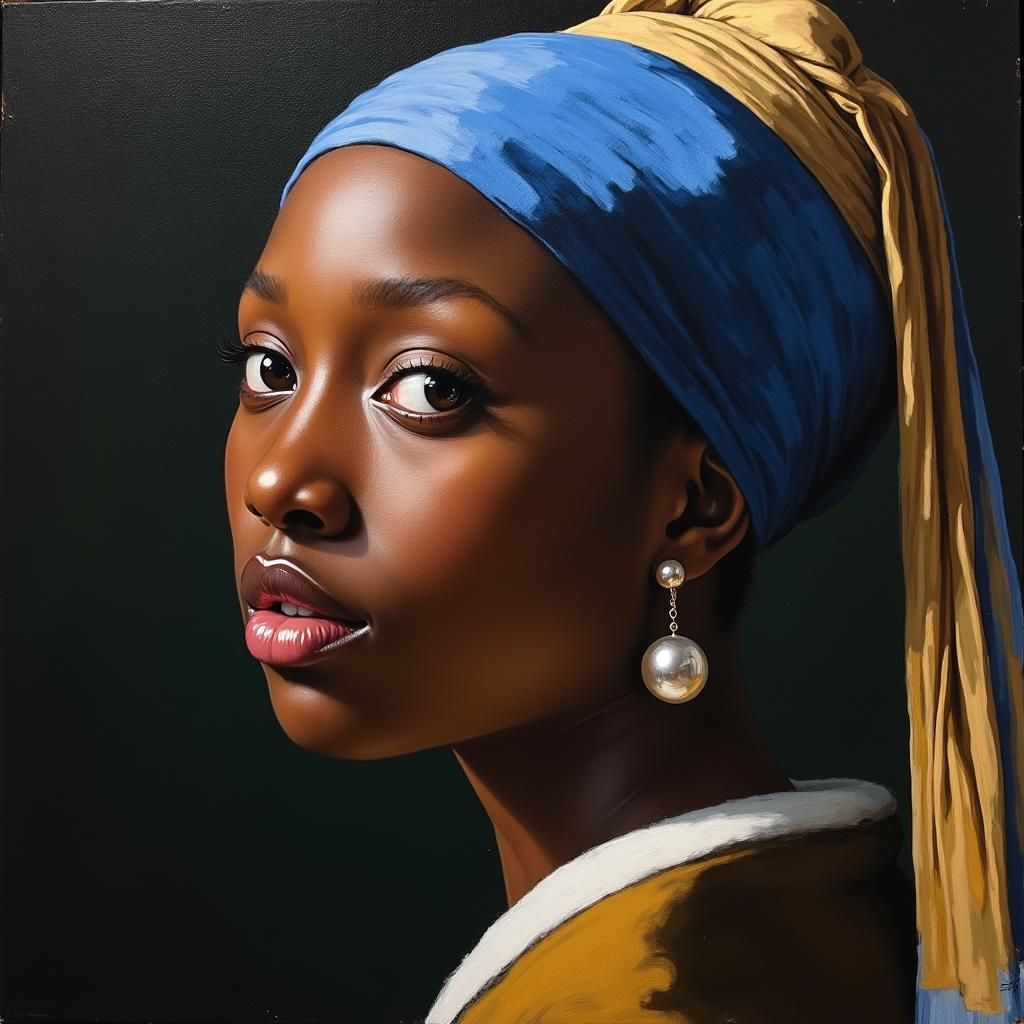 Beautiful Black Girl with Pearl Earring Oil Painting