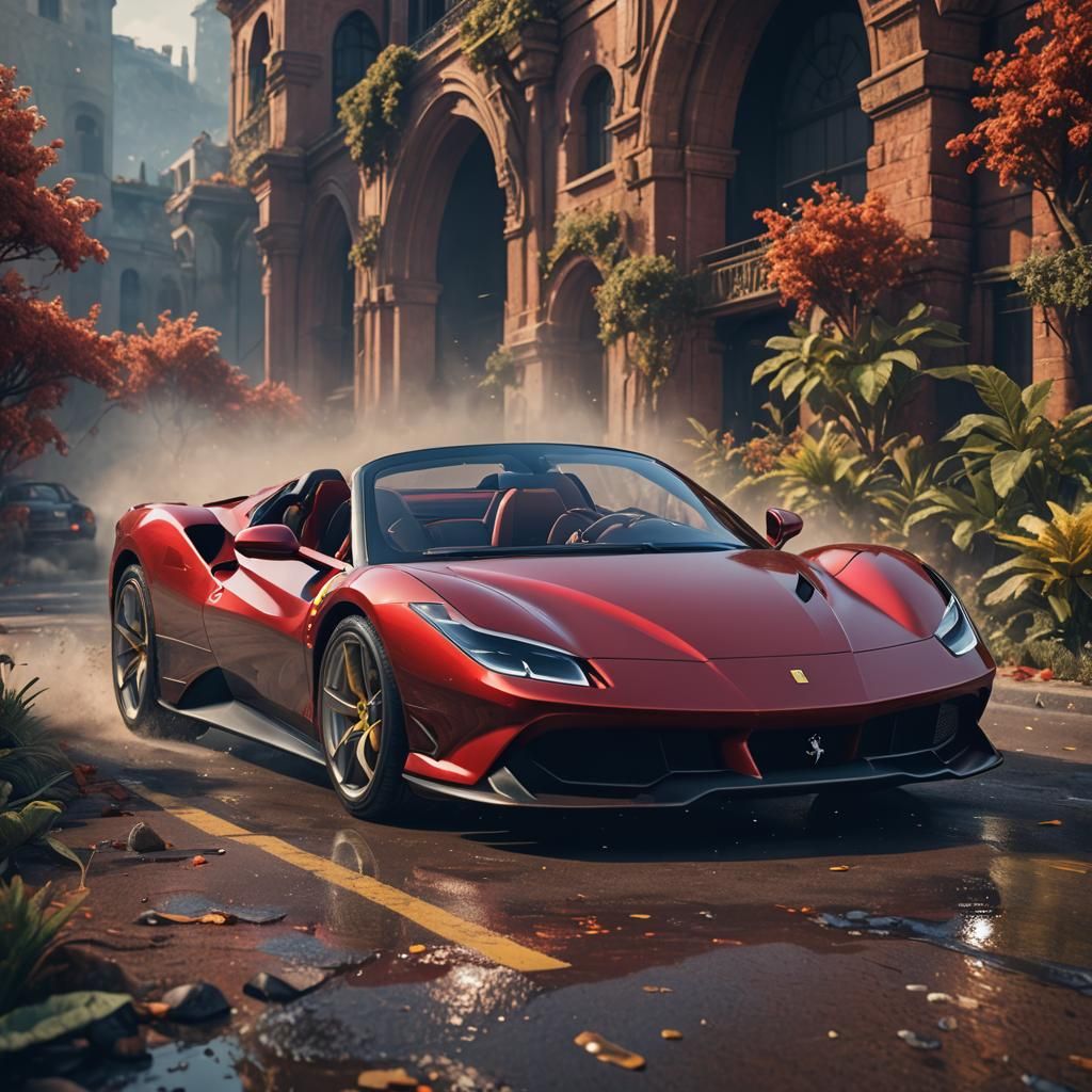 Retro Ferrari SF90 Spider: Detailed Matte Painting
