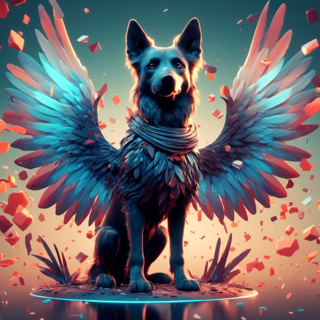 Mythical Winged Dog in 3D Style