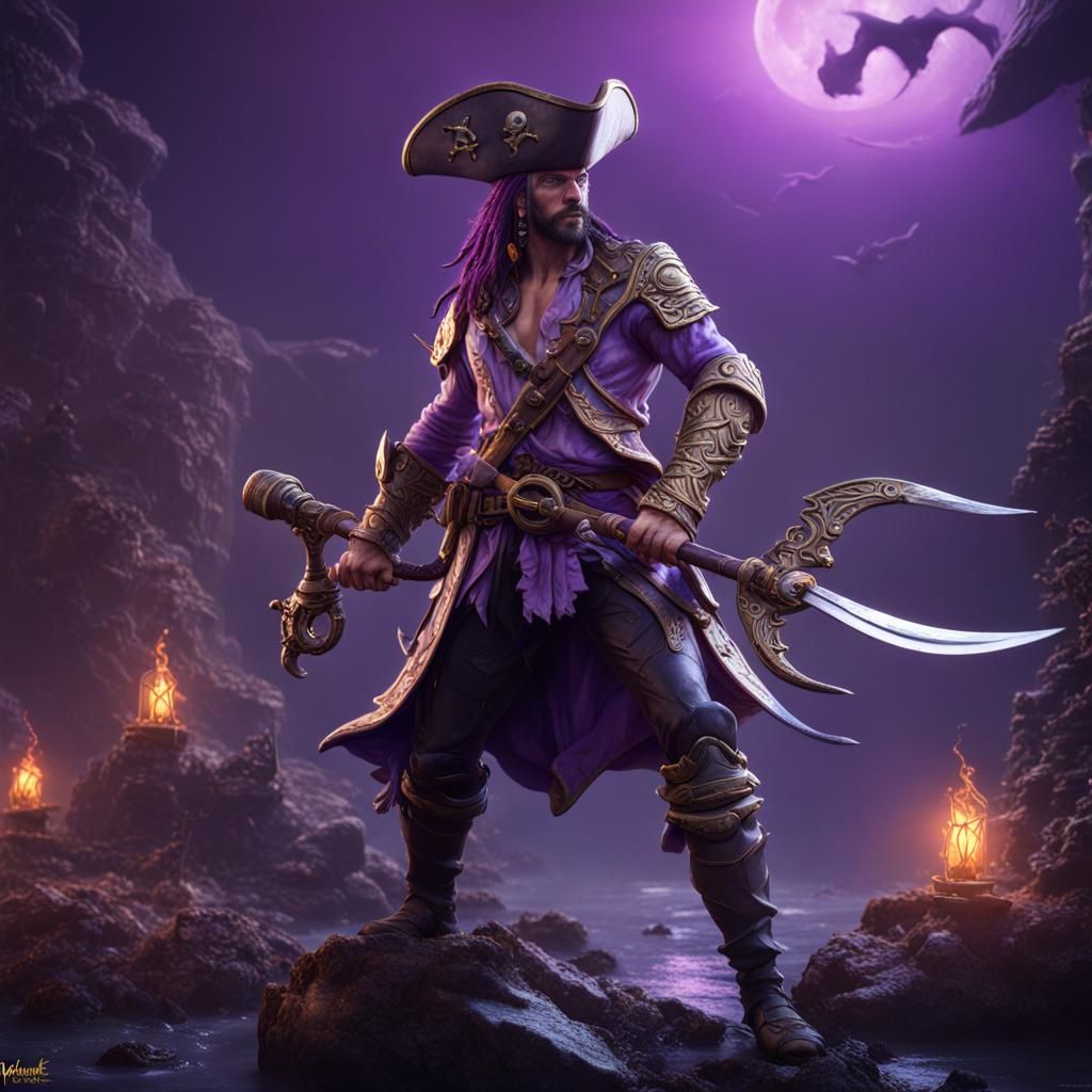 Purple Triton Pirate Fighter with Trident
