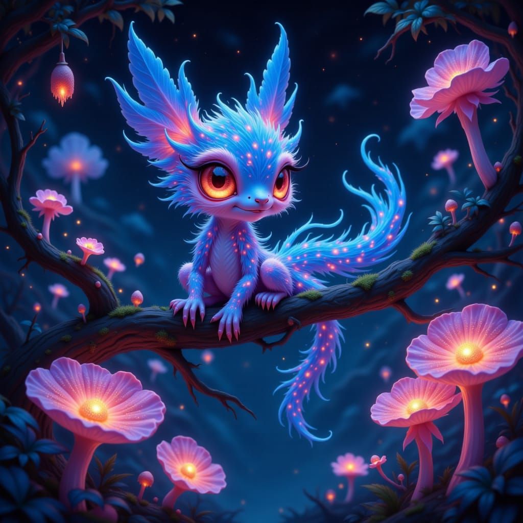 Bioluminescent Creature in Alien Forest