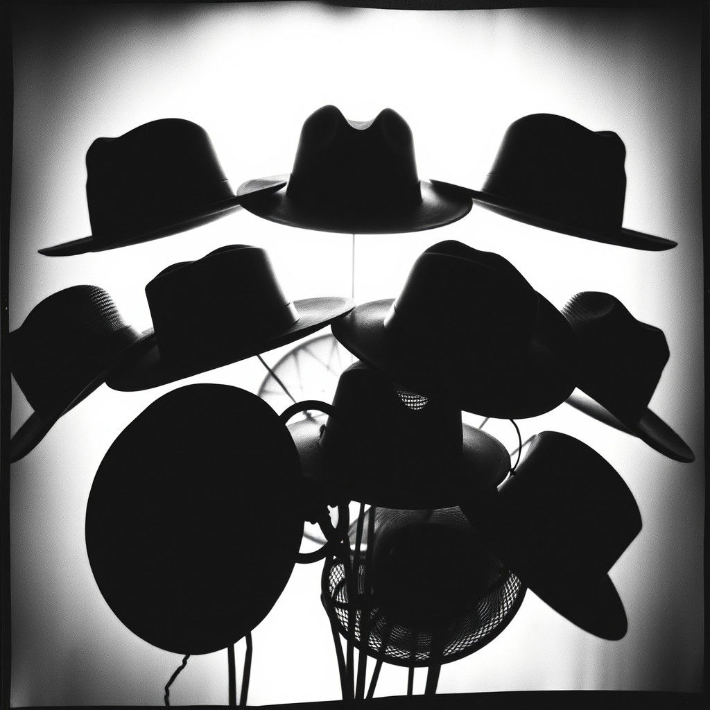 Black and White Photogram of Hats in Rayograph Style