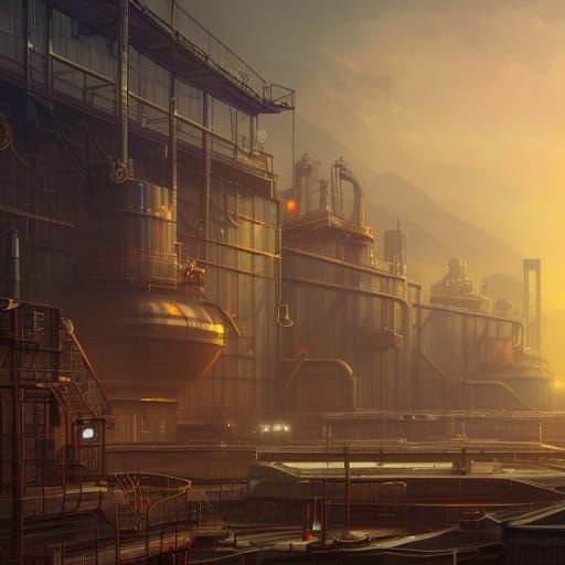 Lonely Industrial Landscape in Matte Painting Style