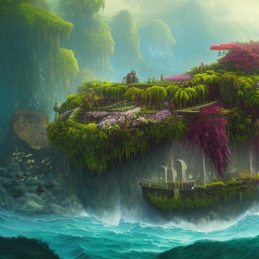 Sunken Ship in Jungle Flower Field