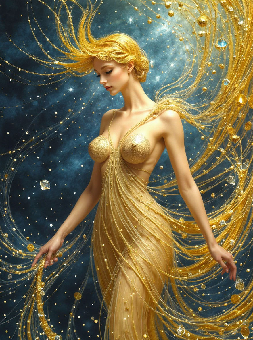 Magical Dancer in Ice and Gold: Dark Oil Painting