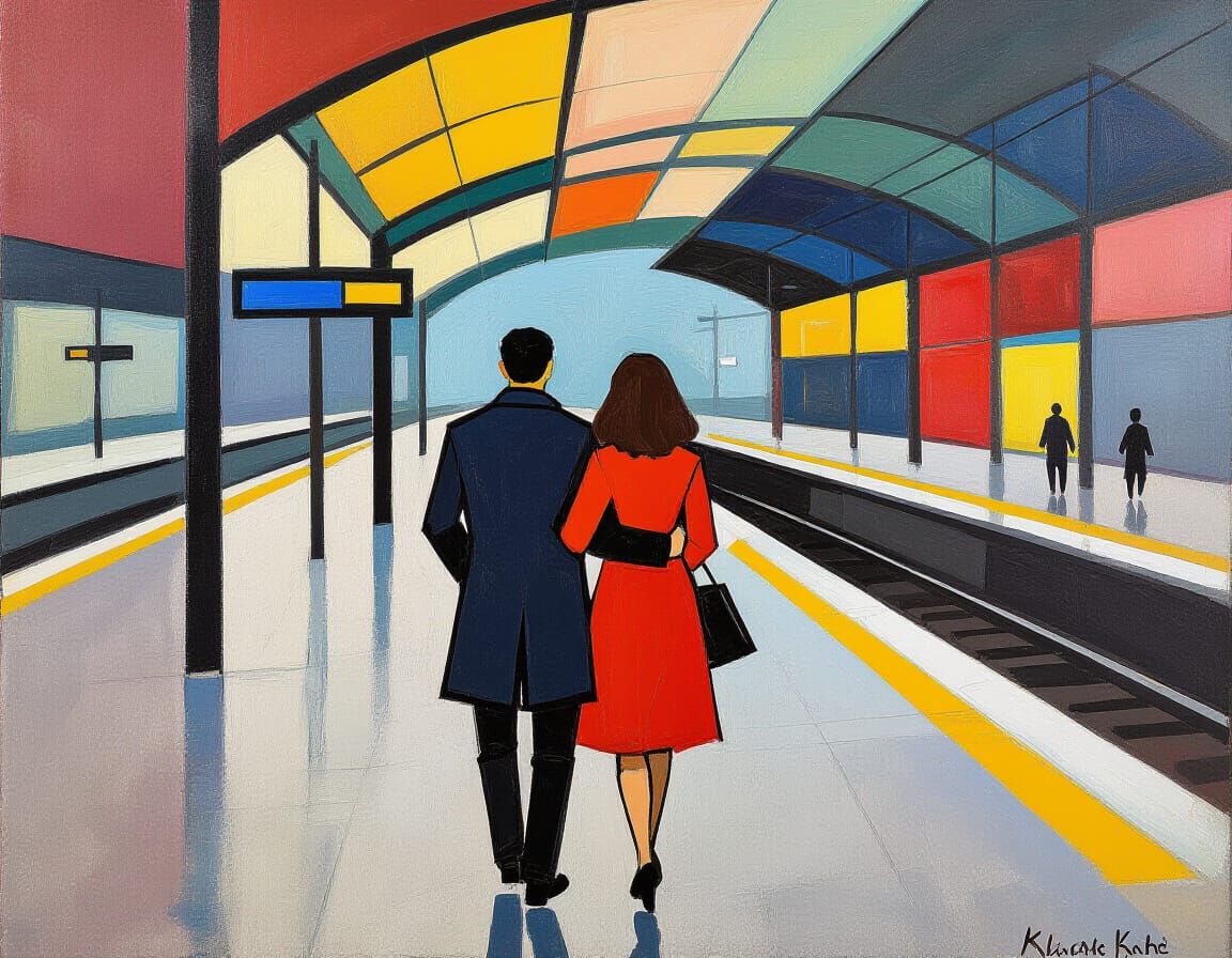 Abstract Expressionist Portrait of a Couple in a Station
