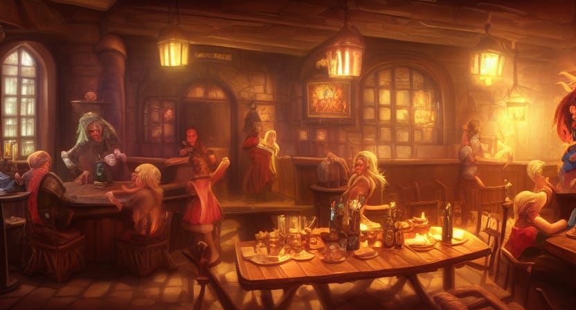 Cozy Fantasy Tavern Scene in Detailed Matte Painting