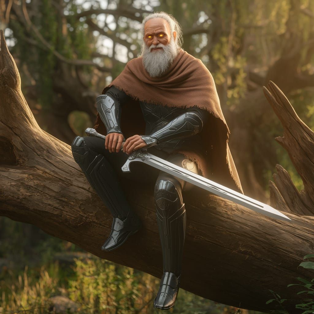 Medieval Sci-Fi Knight in Golden Light