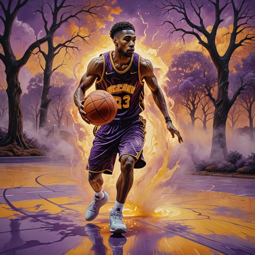 Surrealist Basketball Player in Dreamlike Oil Painting