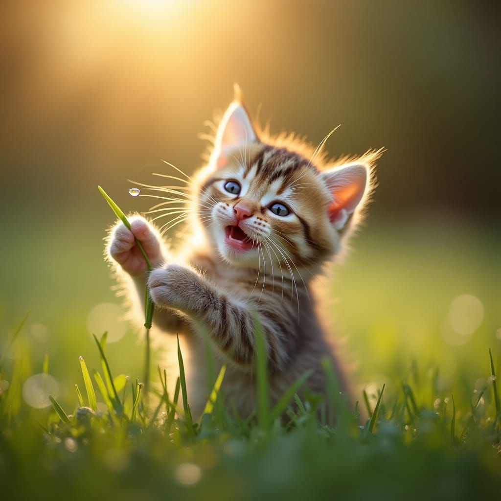 Kitten's Dewdrop Rainbow: Macro Whimsical Photography