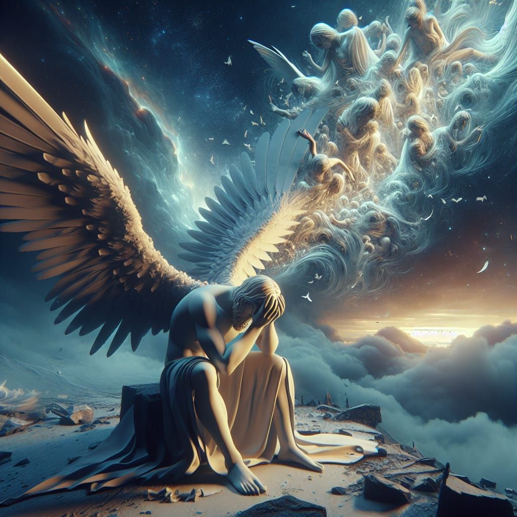 Heartbroken Angel Mourns Pet in Digital Matte Painting