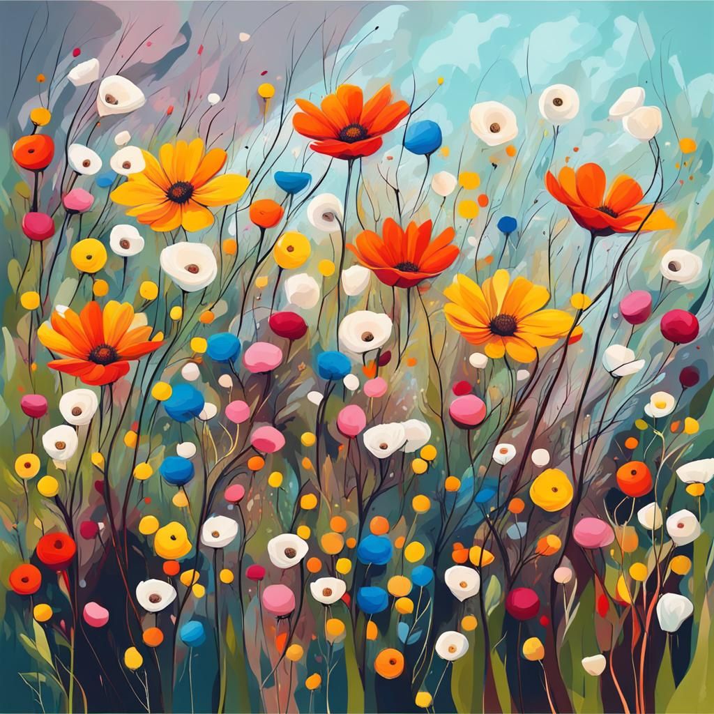 Abstract Flower Meadow in Complementary Colors