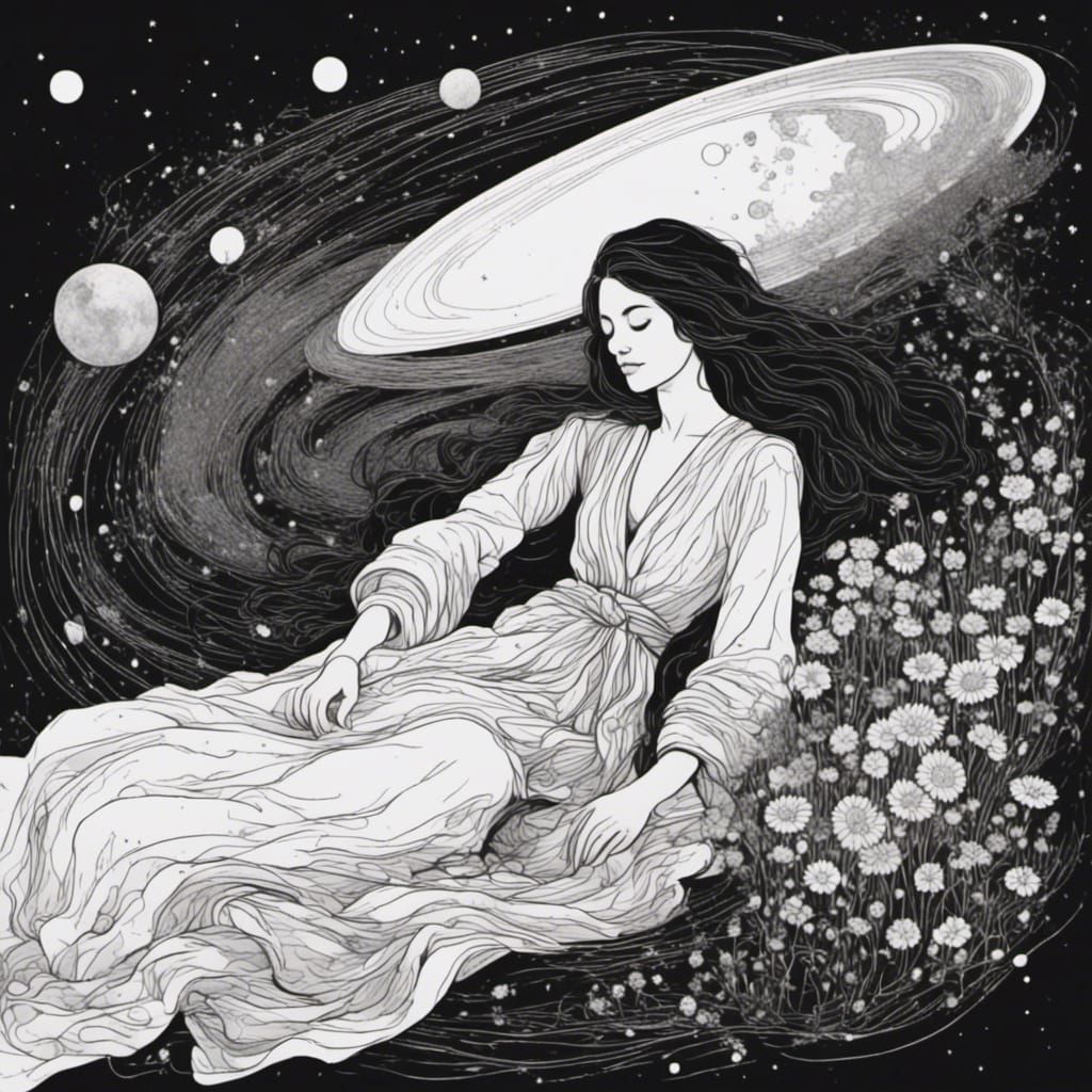 Woman Sleeping in Cosmic Dreamscape, Palekh Style