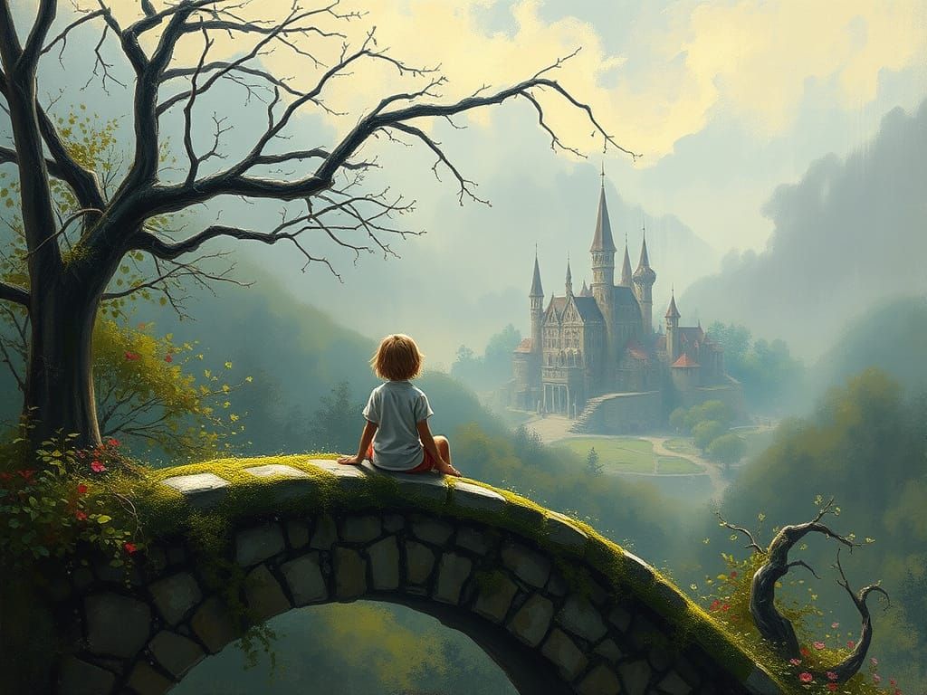 Fantasy Village Vista in Impressionist Style