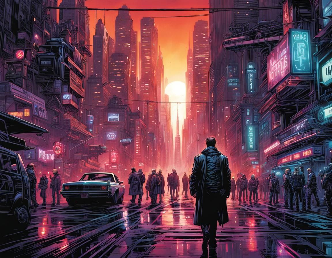 Cyberpunk City in Comic Book Style