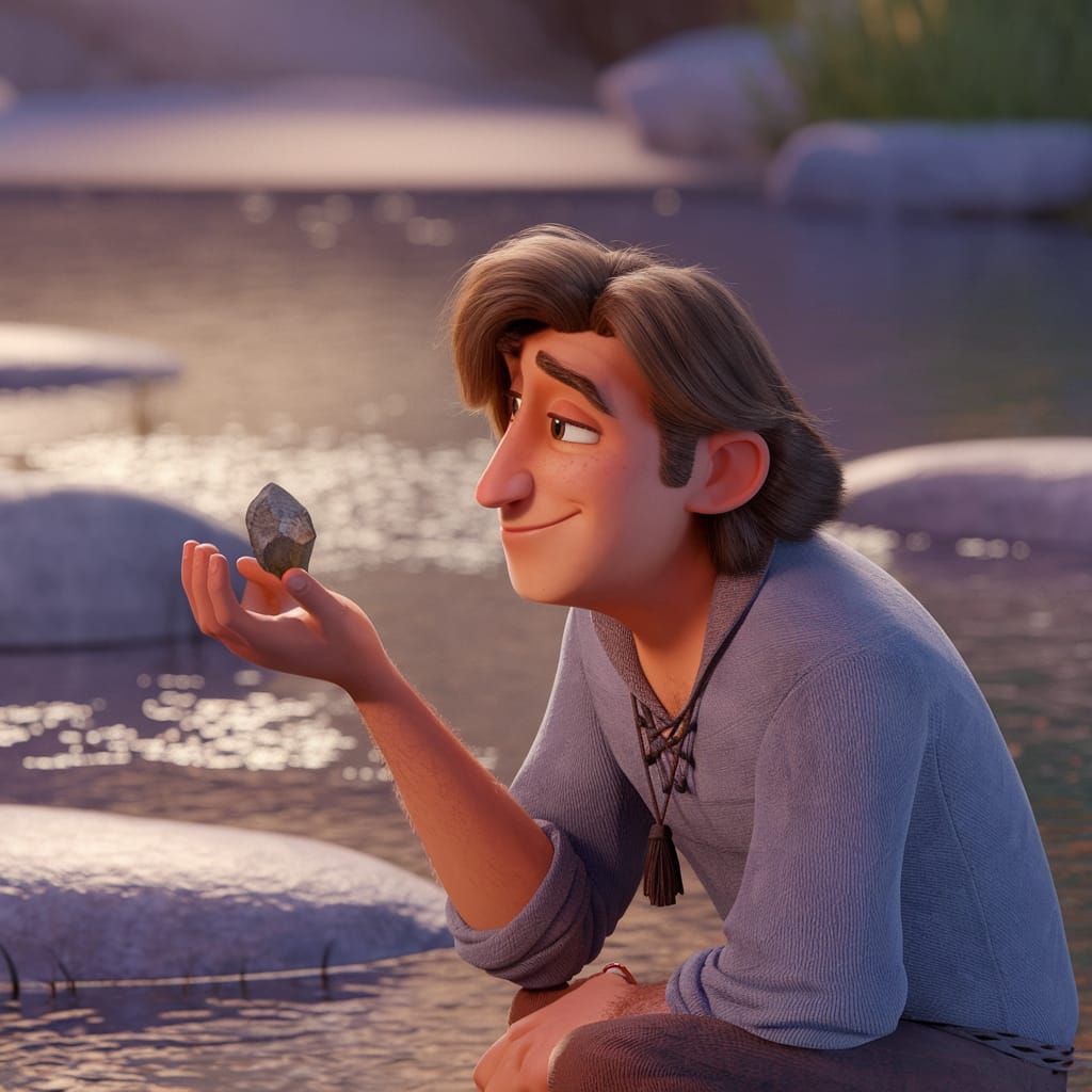 Traveler Contemplates a Treasured Stone in Golden Hour