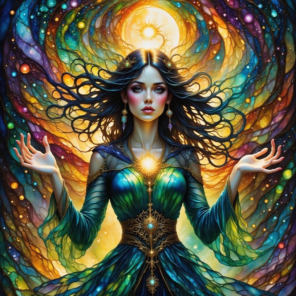 Enchanted Sorceress Surrounded by Magical Energy